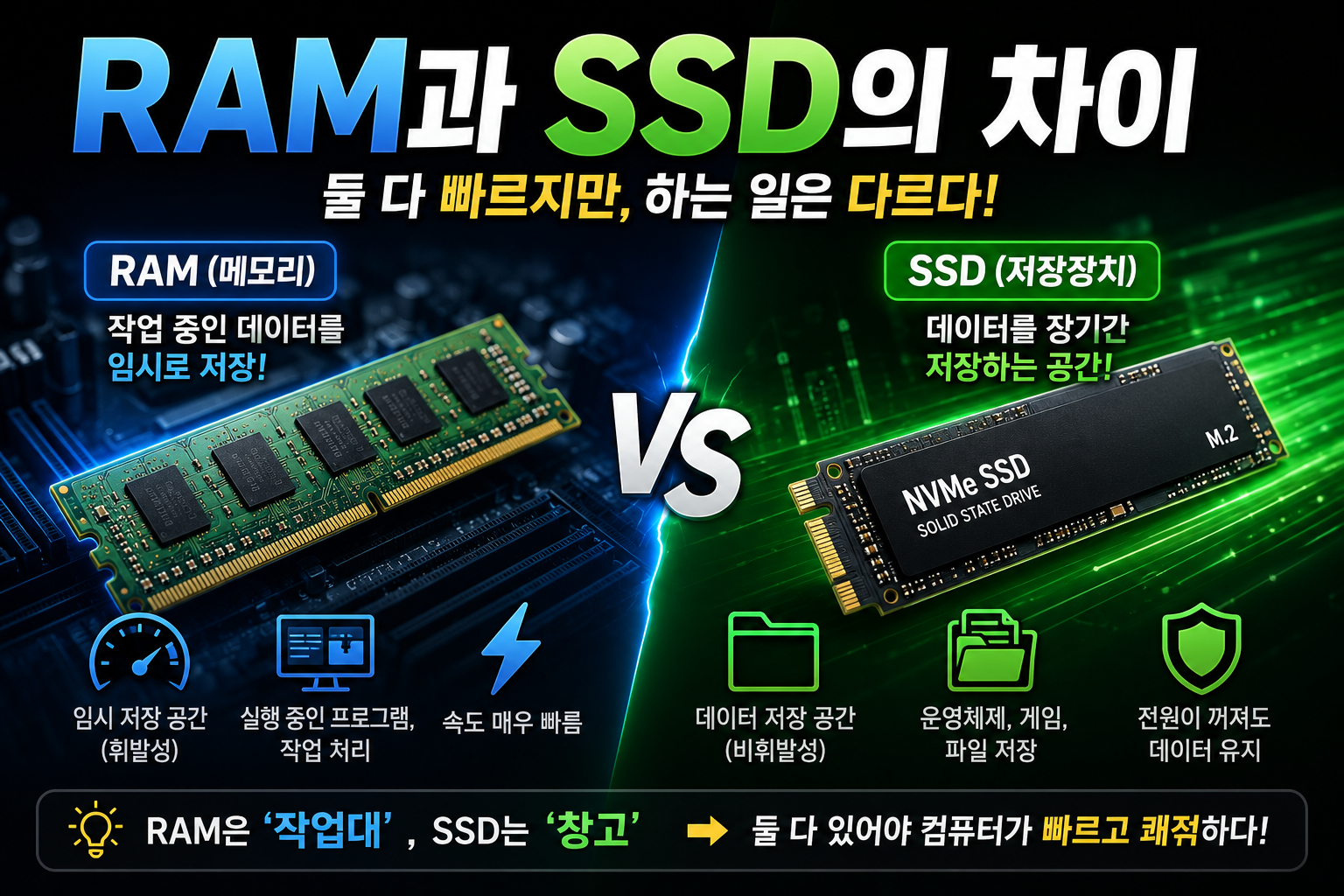 RAM과 SSD 비교: 차이점과 역할 썸네일