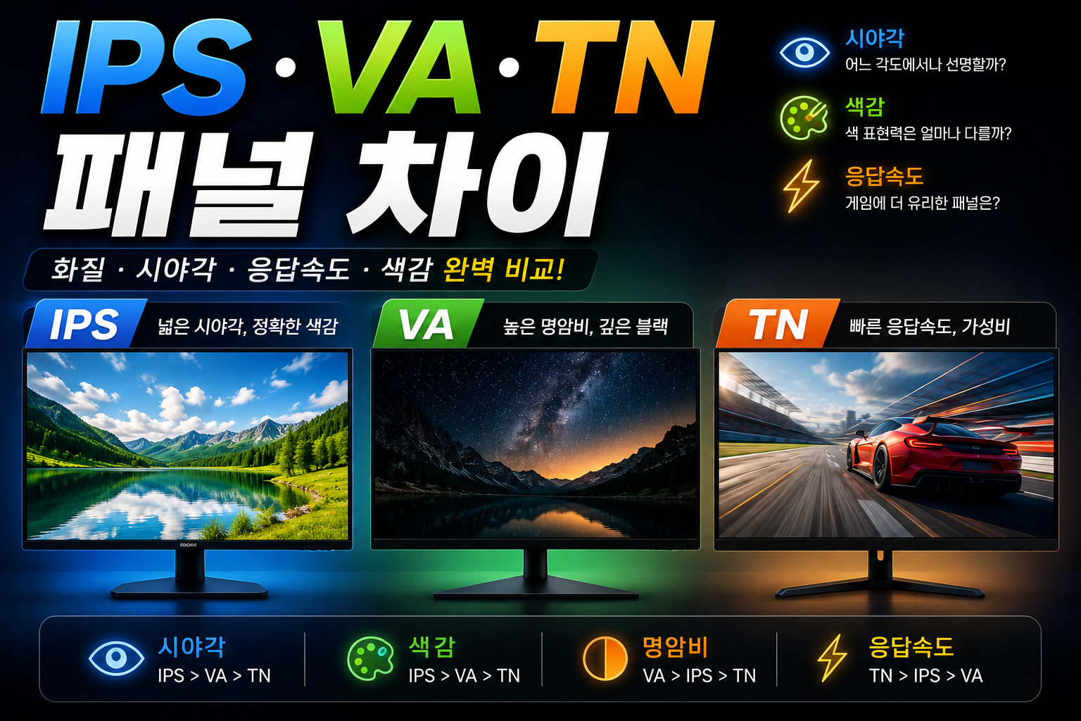 패널 비교: IPS, VA, TN 썸네일