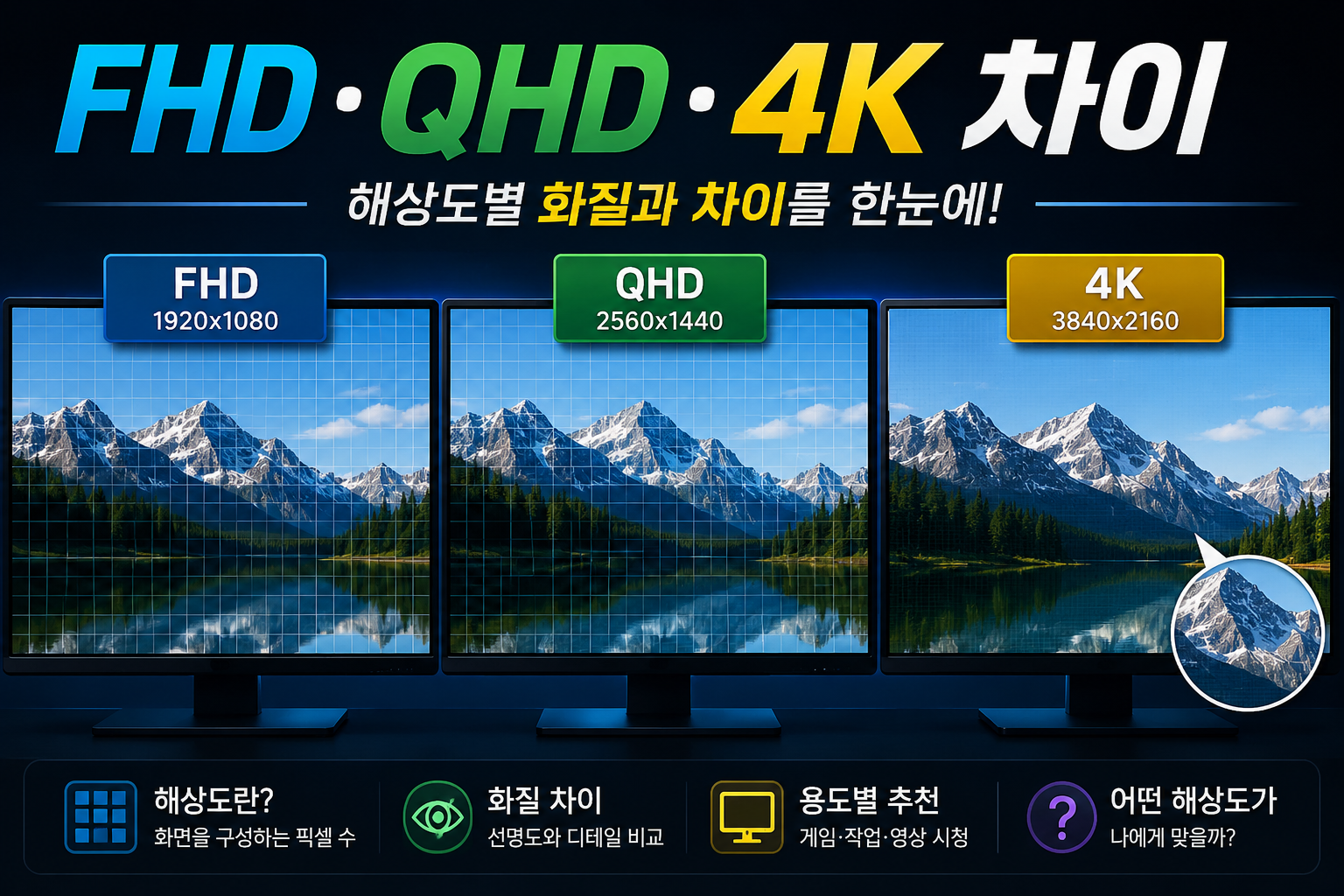 FHD·QHD·4K 해상도 비교 썸네일