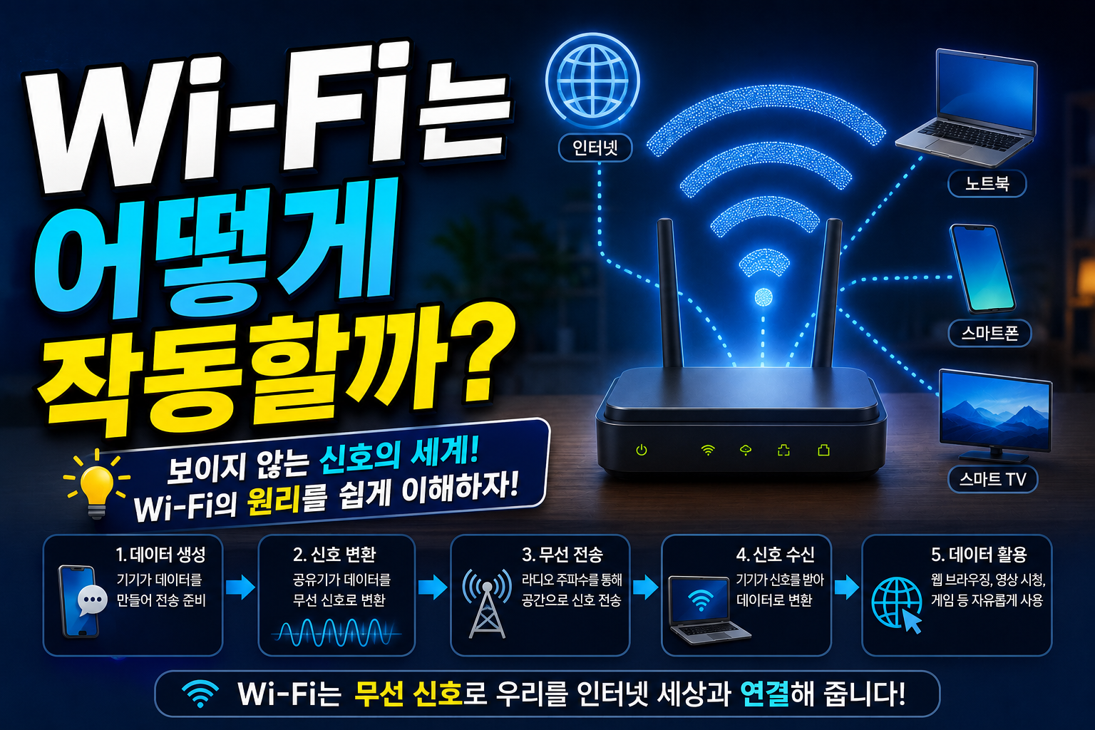 무선 신호로 연결된 Wi‑Fi 원리 썸네일