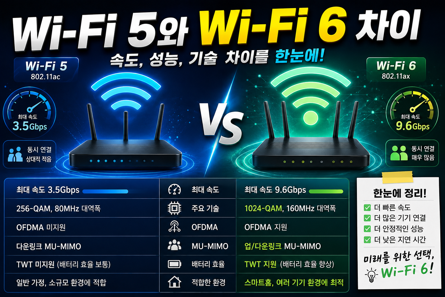 Wi‑Fi 5와 Wi‑Fi 6 한눈에 비교 썸네일