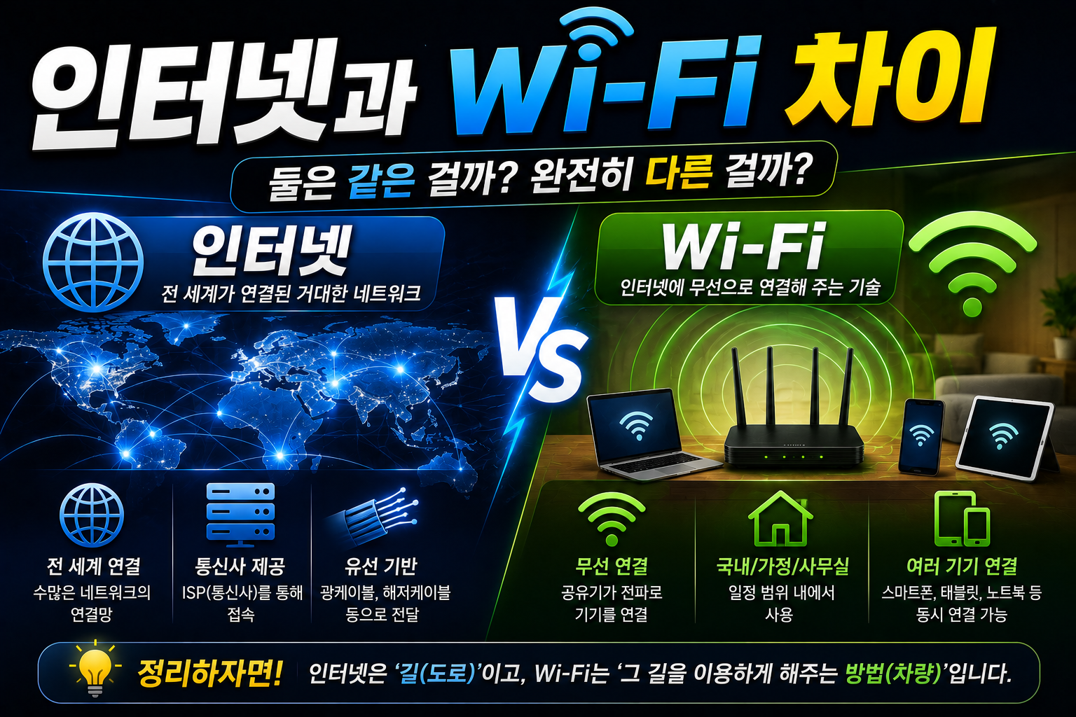 인터넷과 Wi‑Fi 차이 비교 인포그래픽 썸네일